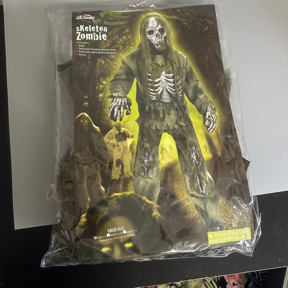 Fun World Skeleton Zombie Costume Child Small 4-6 Halloween Green  Boys Girls